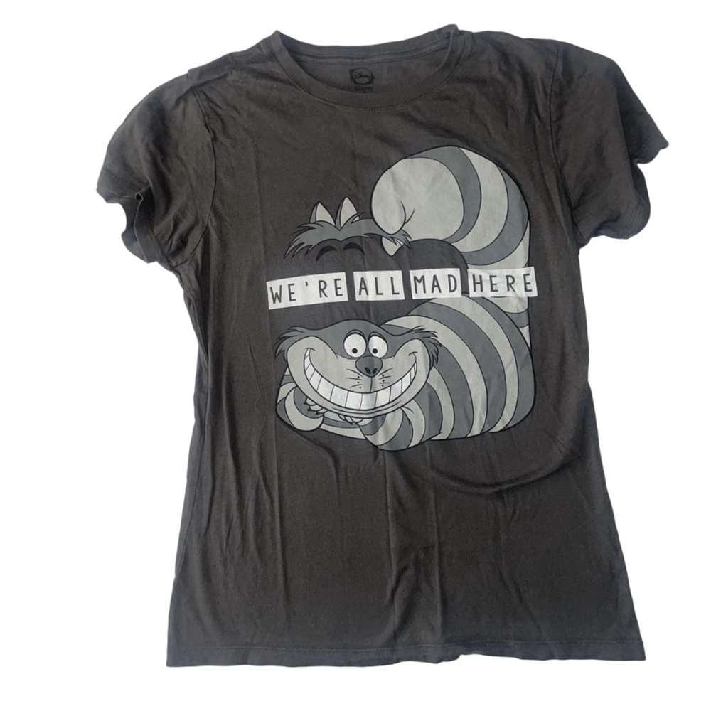Women's Disney Gray Cheshire Cat "We're All Mad Here" Short Sleeve Tee M